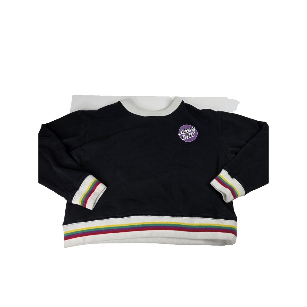 Santa Cruz Womens Small S Cropped Sweatshirt Black Purple Logo Skate Cali Hoodie